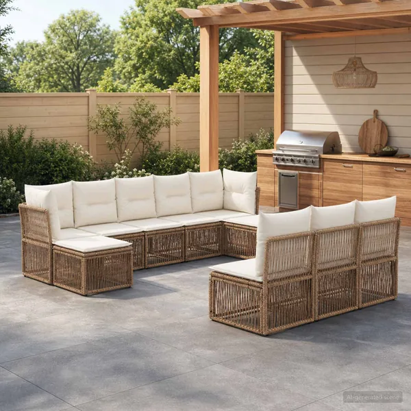 Ensemble de canapé de jardin 10 pcs Beige polyrotin