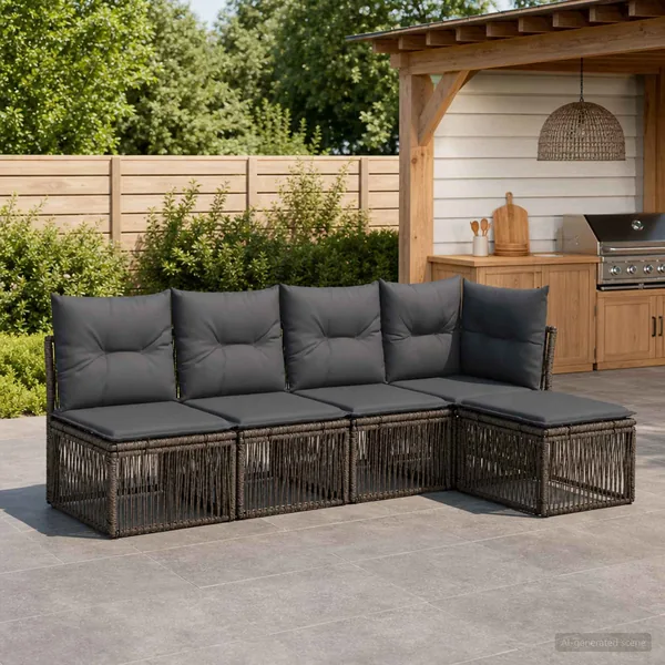 Ensemble de canapé de jardin 5 pcs Gris polyrotin