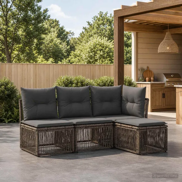Ensemble de canapé de jardin 4 pcs Gris polyrotin