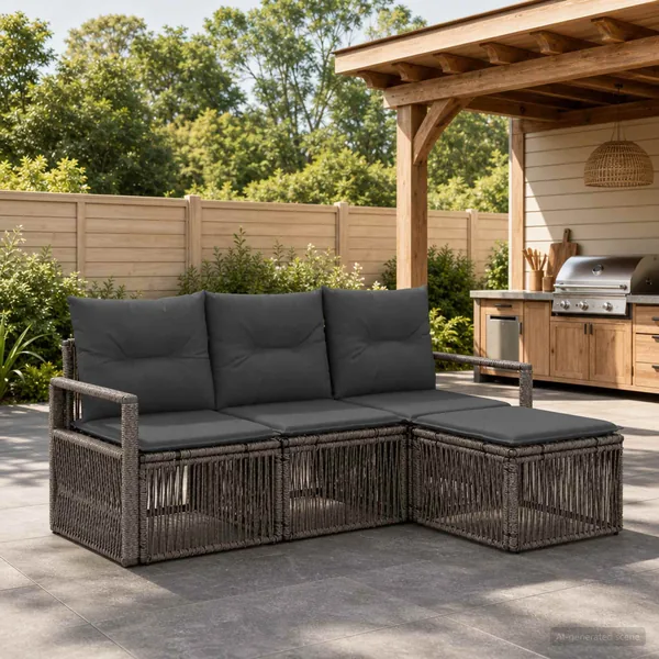 Ensemble de canapé de jardin 4 pcs Gris polyrotin
