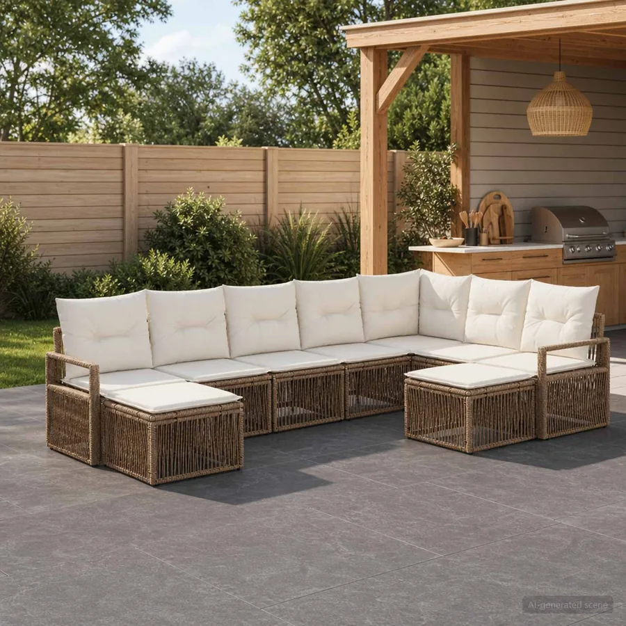 Ensemble de canapé de jardin 9 pcs Beige polyrotin