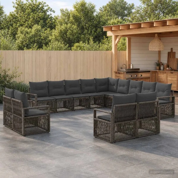 Ensemble de canapé de jardin 13 pcs Gris polyrotin