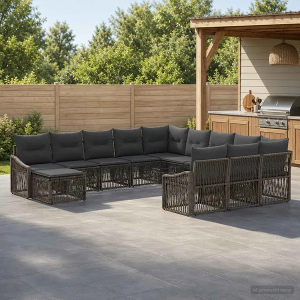 Ensemble de canapé de jardin 12 pcs Gris polyrotin