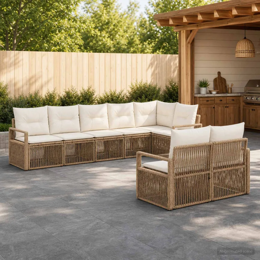 Ensemble de canapé de jardin 8 pcs Beige polyrotin