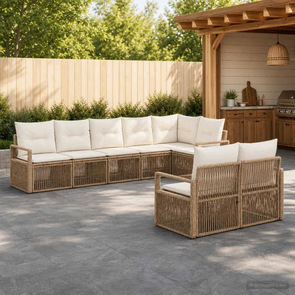 Ensemble de canapé de jardin 8 pcs Beige polyrotin