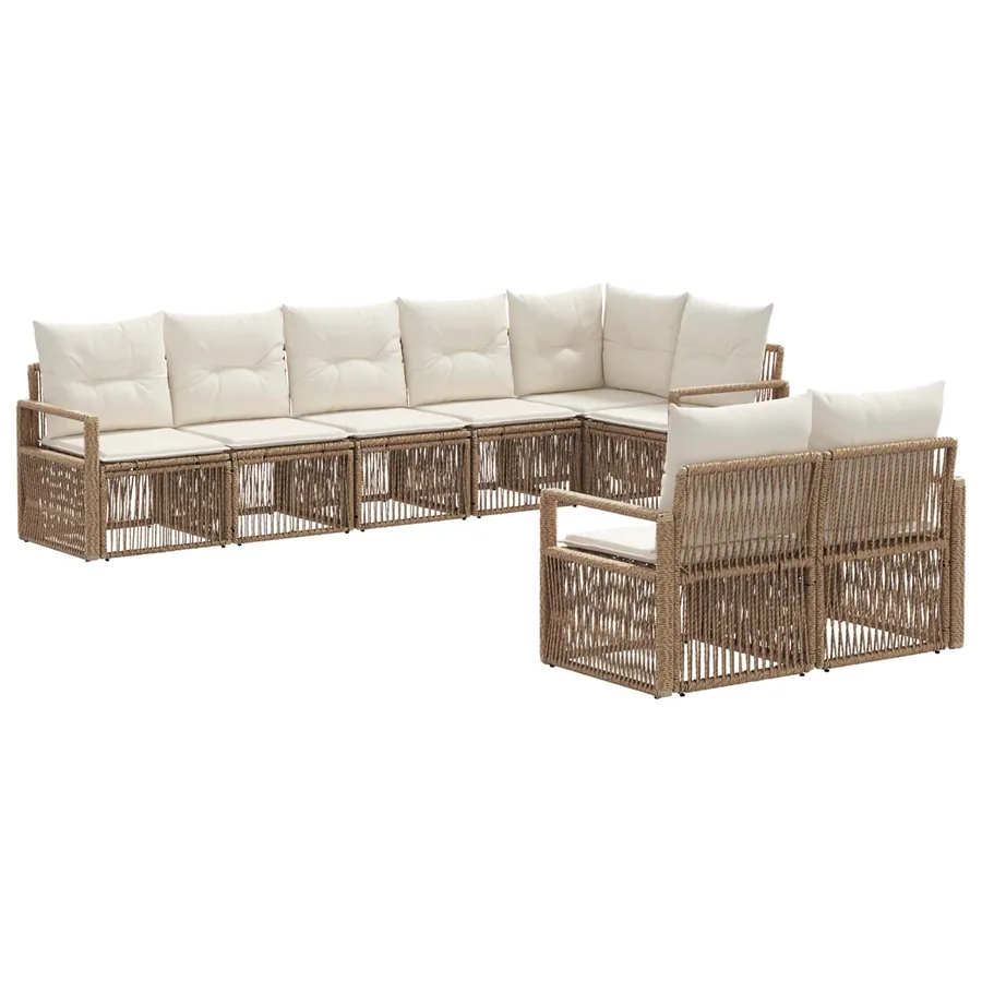 Ensemble de canapé de jardin 8 pcs Beige polyrotin - 2