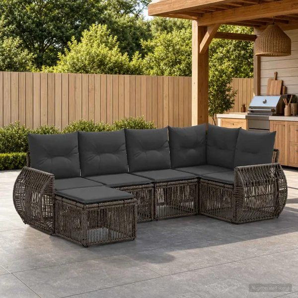 Ensemble de canapé de jardin 6 pcs Gris et Gris foncé polyrotin