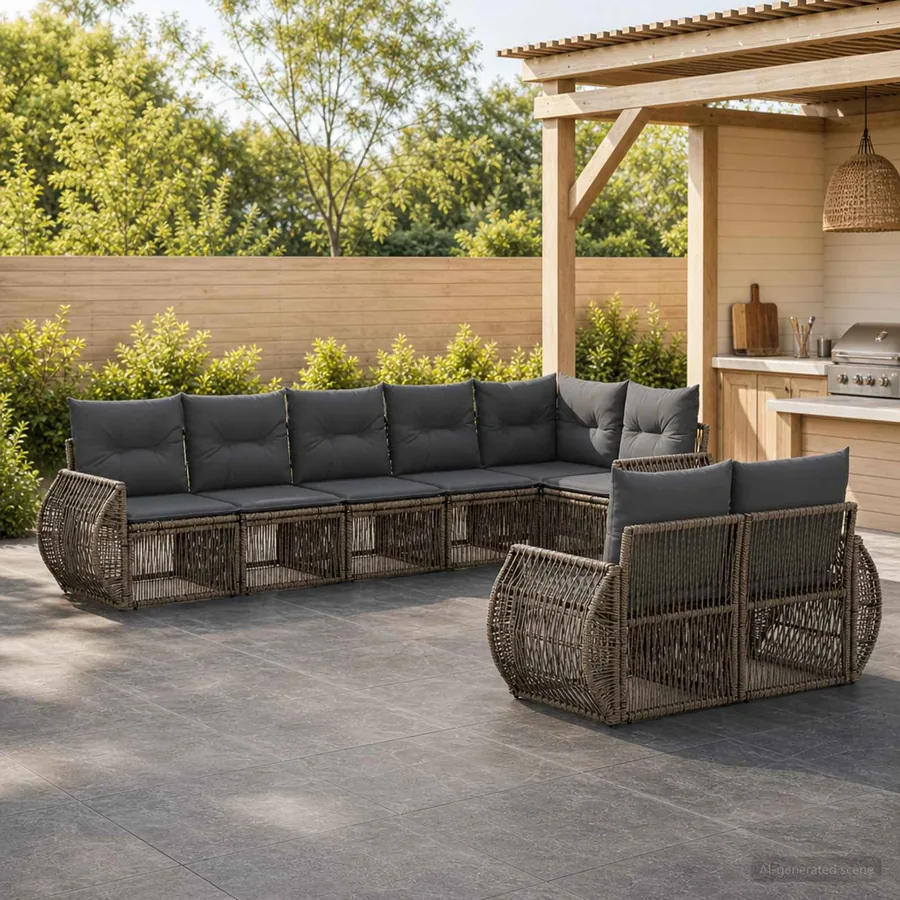 Ensemble de canapé de jardin 8 pcs Gris et Gris foncé polyrotin