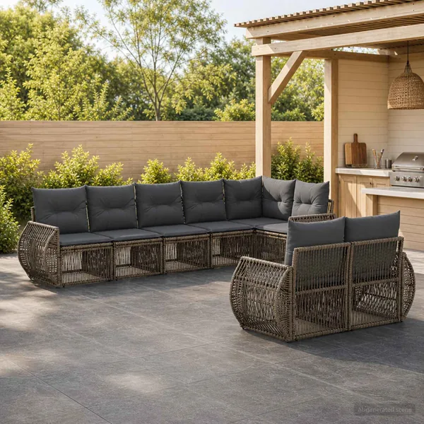Ensemble de canapé de jardin 8 pcs Gris et Gris foncé polyrotin