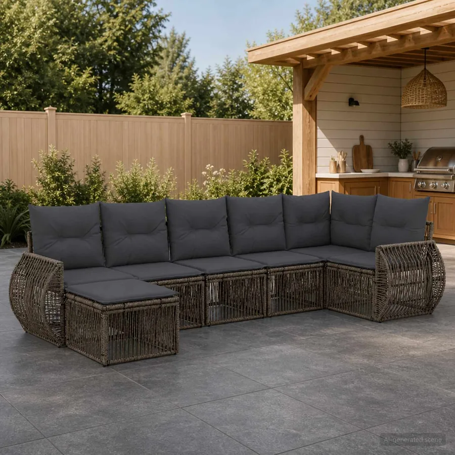 Ensemble de canapé de jardin 7 pcs Gris et Gris foncé polyrotin