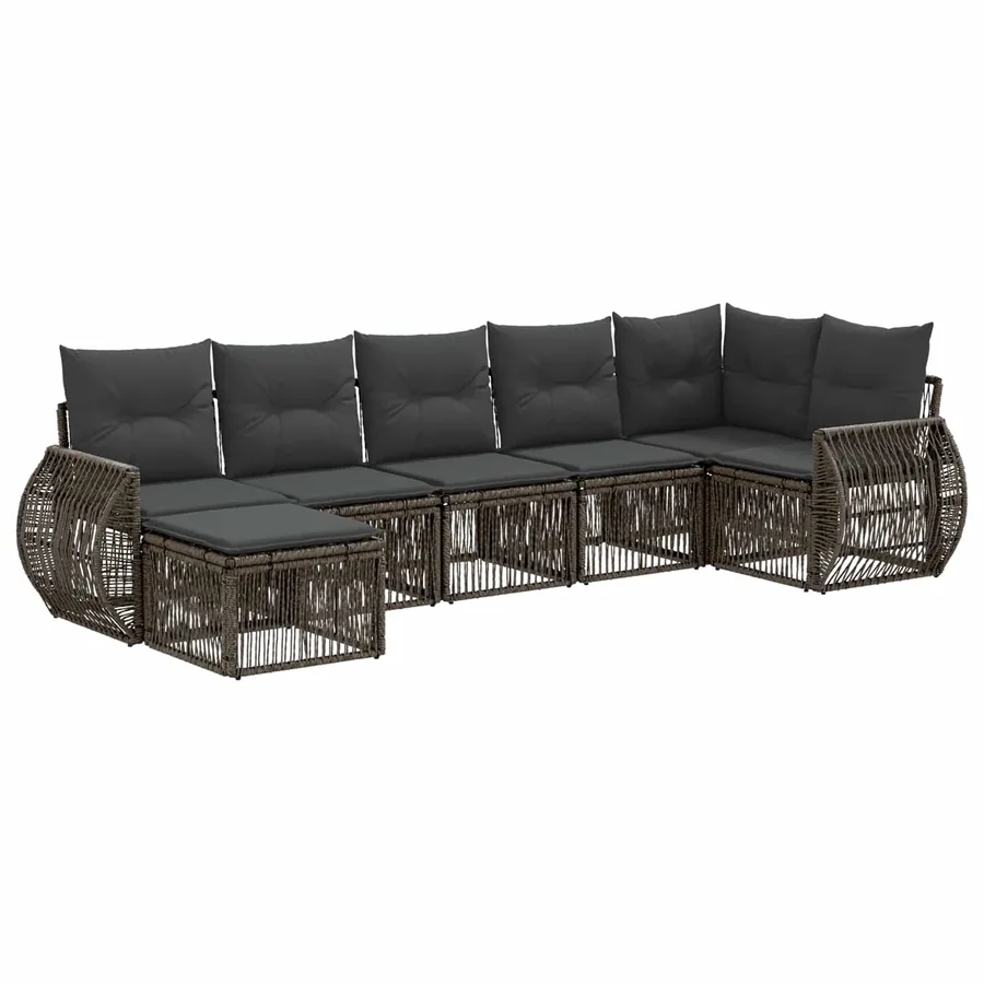 Ensemble de canapé de jardin 7 pcs Gris et Gris foncé polyrotin - 2