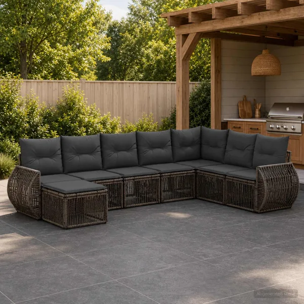 Ensemble de canapé de jardin 8 pcs Gris et Gris foncé polyrotin