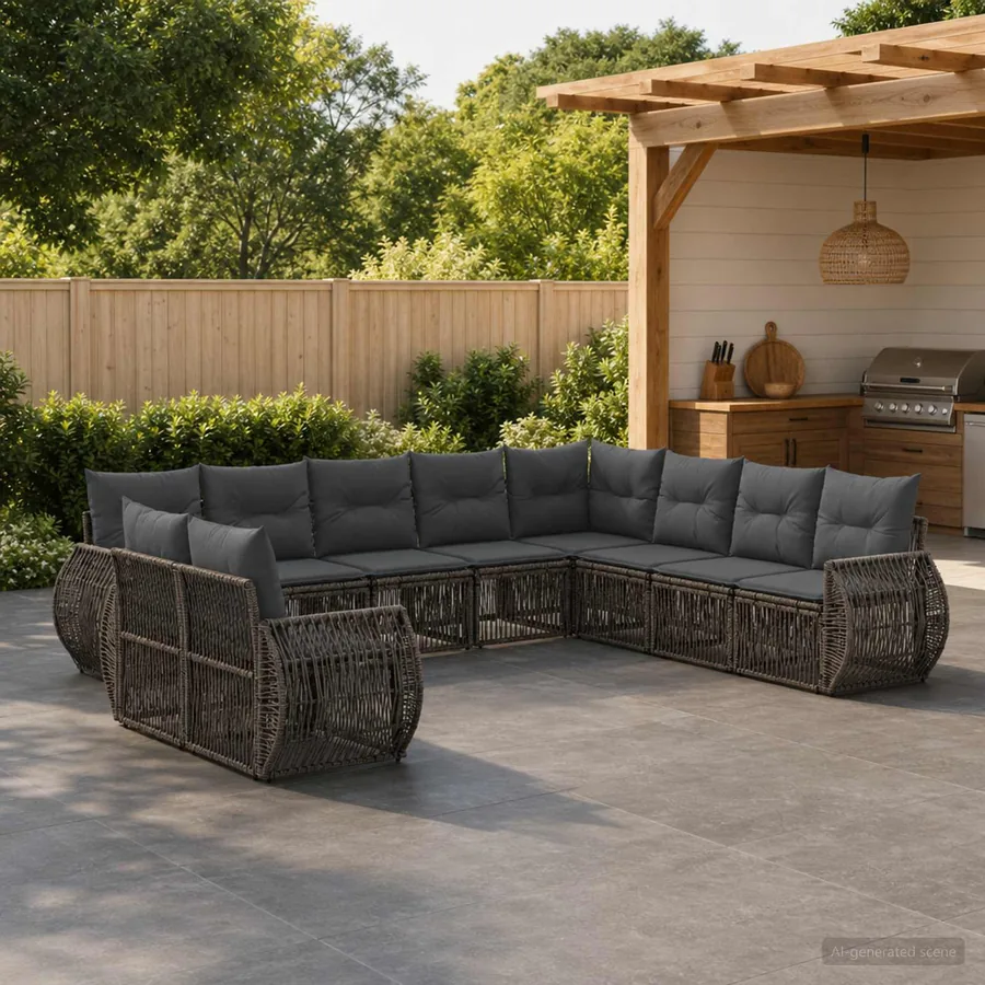 Ensemble de canapé de jardin 10 pcs Gris et Gris foncé