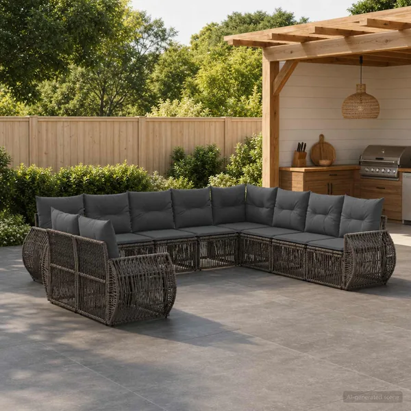Ensemble de canapé de jardin 10 pcs Gris et Gris foncé