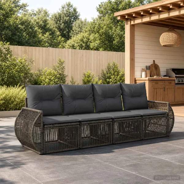 Ensemble de canapé de jardin 4 pcs Gris et Gris foncé polyrotin