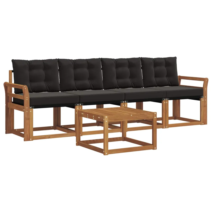 Ensemble de canapés d'extérieur 5 pcs Naturel et Noir - 2