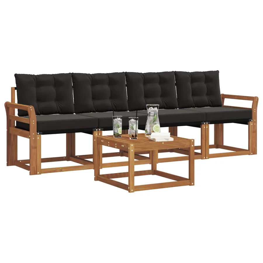 Ensemble de canapés d'extérieur 5 pcs Naturel et Noir - 3