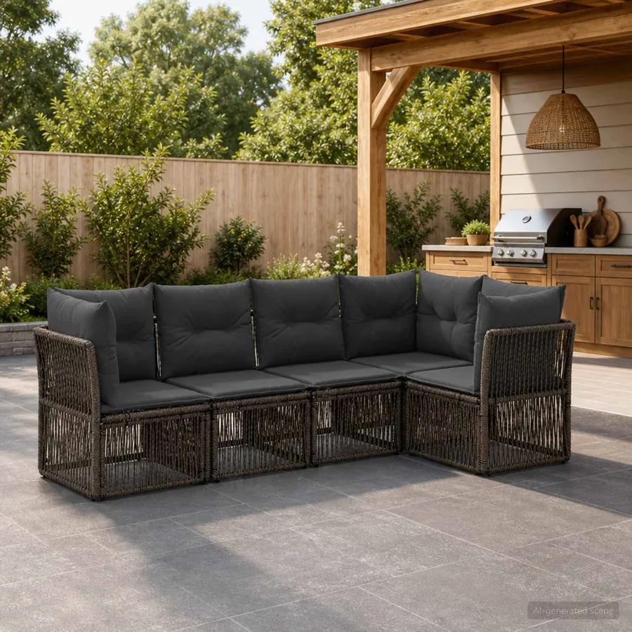 Ensemble de canapé de jardin 5 pcs Gris polyrotin