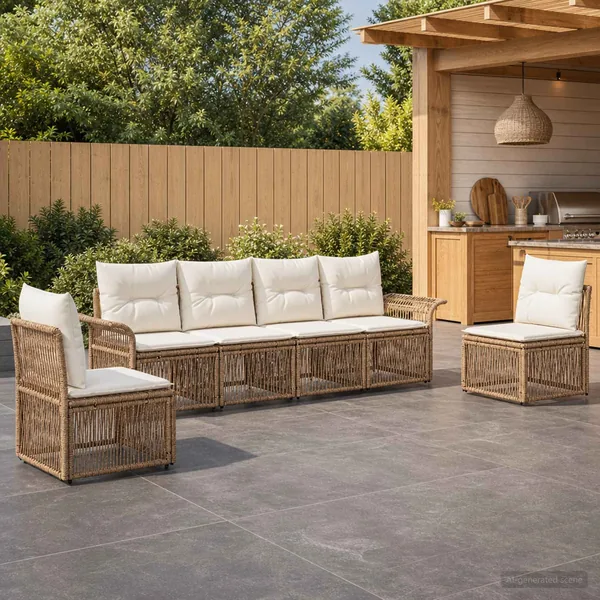 Ensemble de canapé de jardin 6 pcs Beige polyrotin