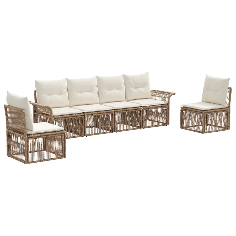 Ensemble de canapé de jardin 6 pcs Beige polyrotin - 2