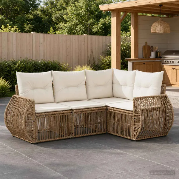 Ensemble de canapé de jardin 4 pcs Beige et blanc crème