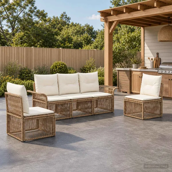 Ensemble de canapé de jardin 5 pcs Beige polyrotin