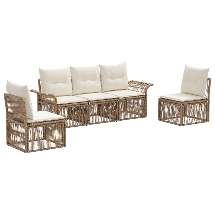 Ensemble de canapé de jardin 5 pcs Beige polyrotin - 2