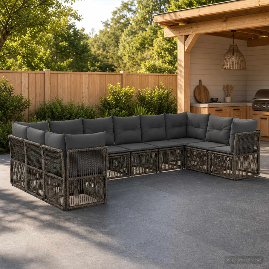 Ensemble de canapé de jardin 10 pcs Gris polyrotin