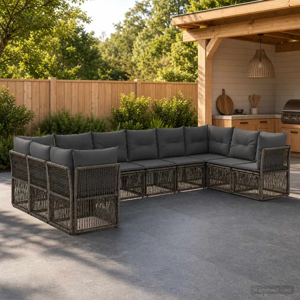 Ensemble de canapé de jardin 10 pcs Gris polyrotin
