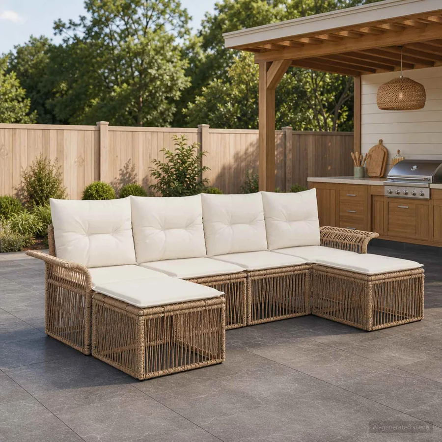 Ensemble de canapé de jardin 6 pcs Beige polyrotin