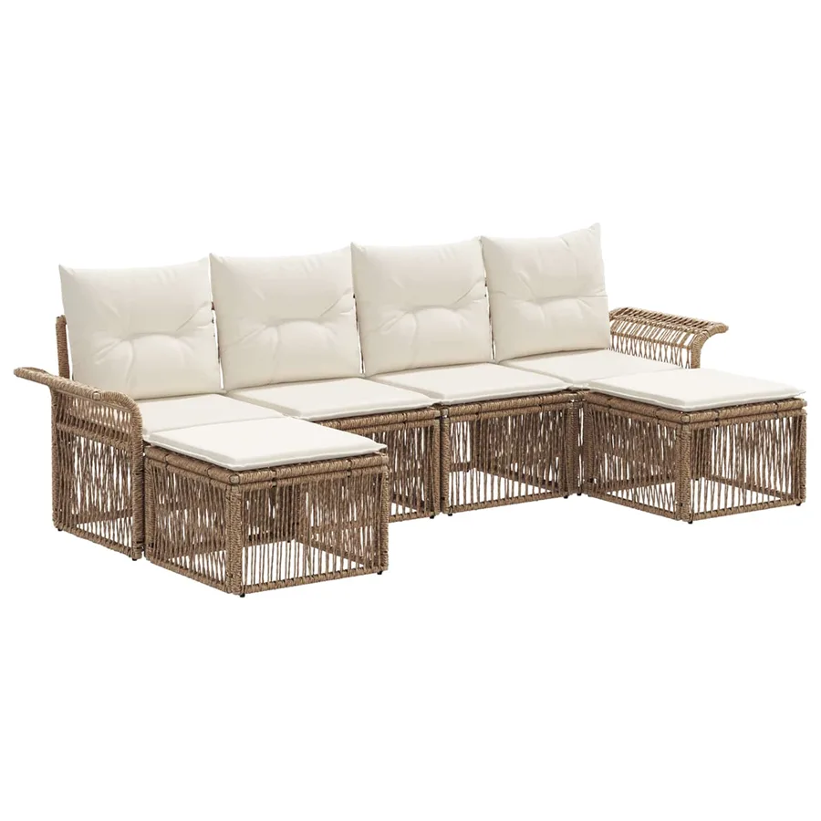 Ensemble de canapé de jardin 6 pcs Beige polyrotin - 2