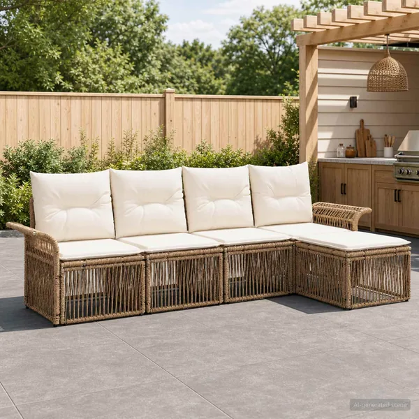 Ensemble de canapé de jardin 5 pcs Beige polyrotin