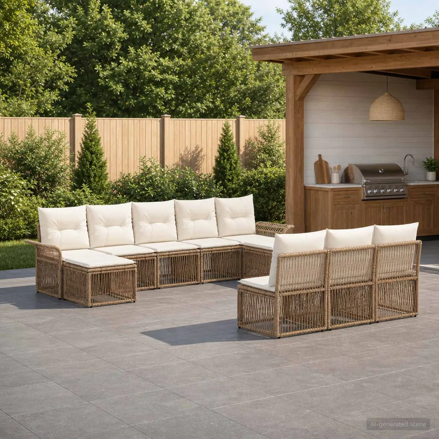 Ensemble de canapé de jardin 10 pcs Beige polyrotin