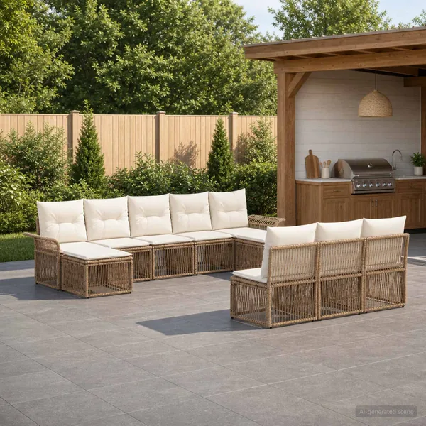 Ensemble de canapé de jardin 10 pcs Beige polyrotin