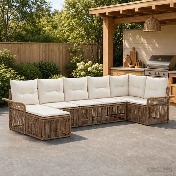 Ensemble de canapé de jardin 7 pcs Beige polyrotin