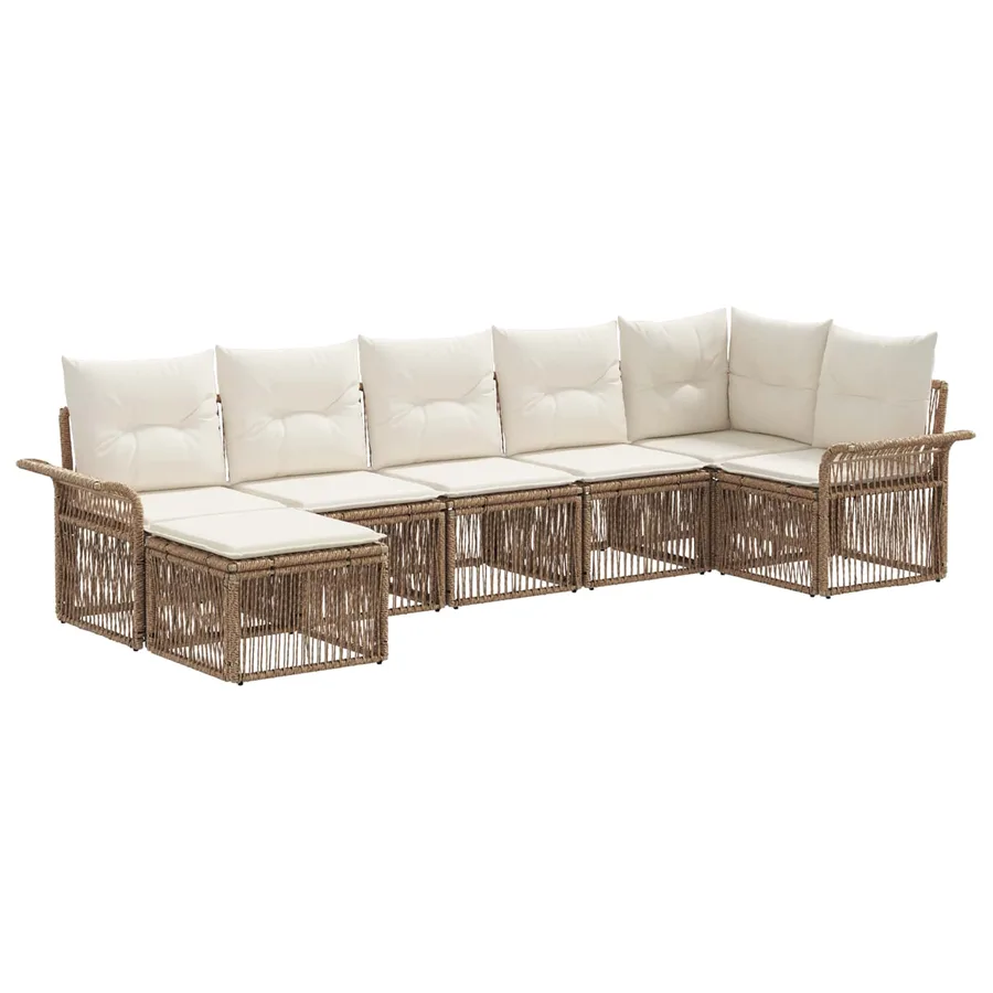 Ensemble de canapé de jardin 7 pcs Beige polyrotin - 2