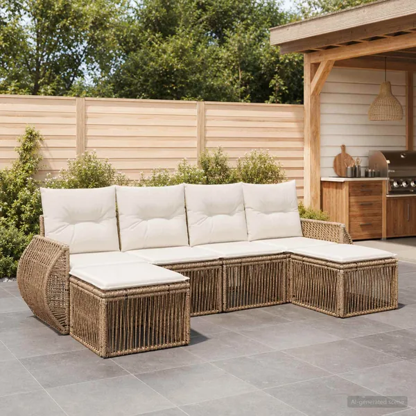 Ensemble de canapé de jardin 6 pcs Beige et blanc crème