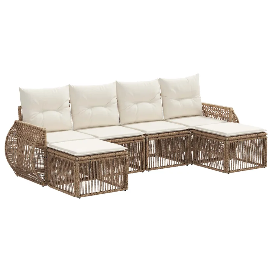 Ensemble de canapé de jardin 6 pcs Beige et blanc crème - 2