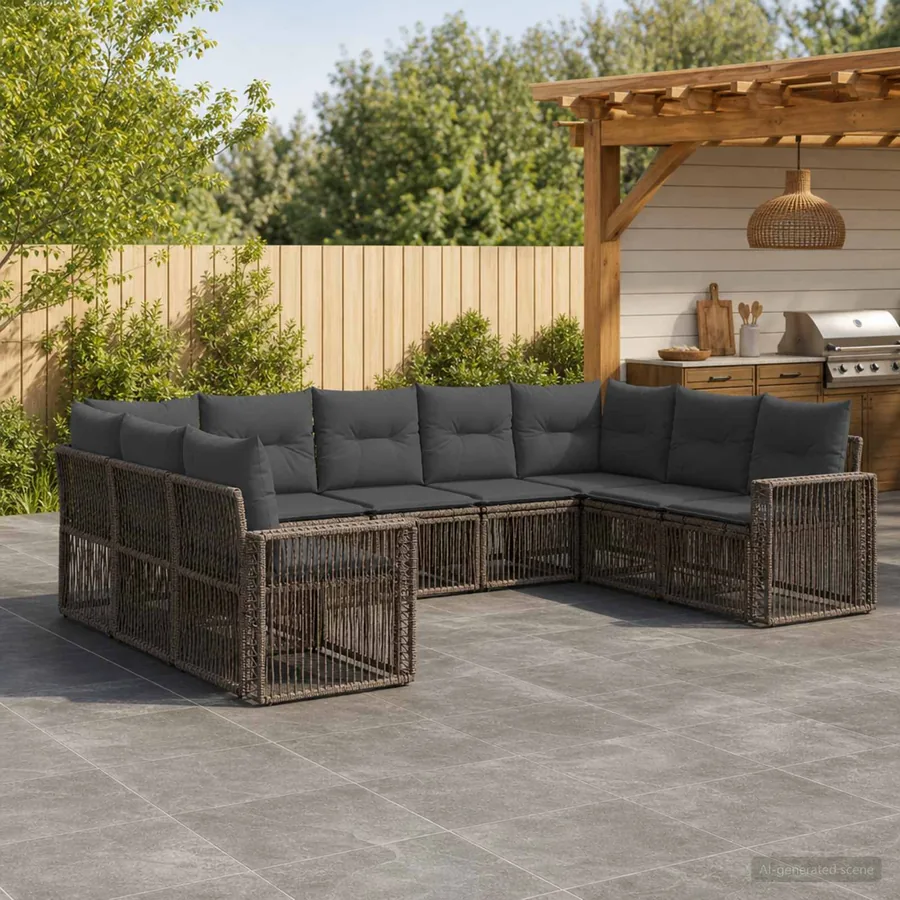 Ensemble de canapé de jardin 9 pcs Gris et Gris foncé polyrotin