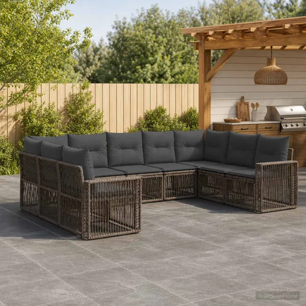 Ensemble de canapé de jardin 9 pcs Gris et Gris foncé polyrotin
