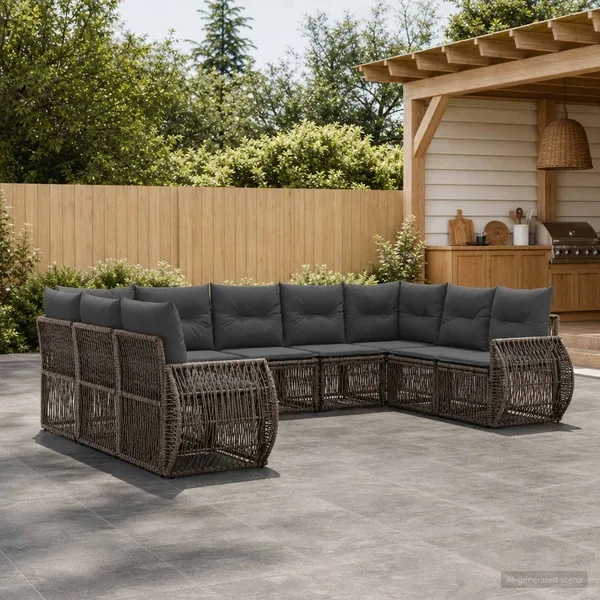 Ensemble de canapé de jardin 9 pcs Gris et Gris foncé polyrotin
