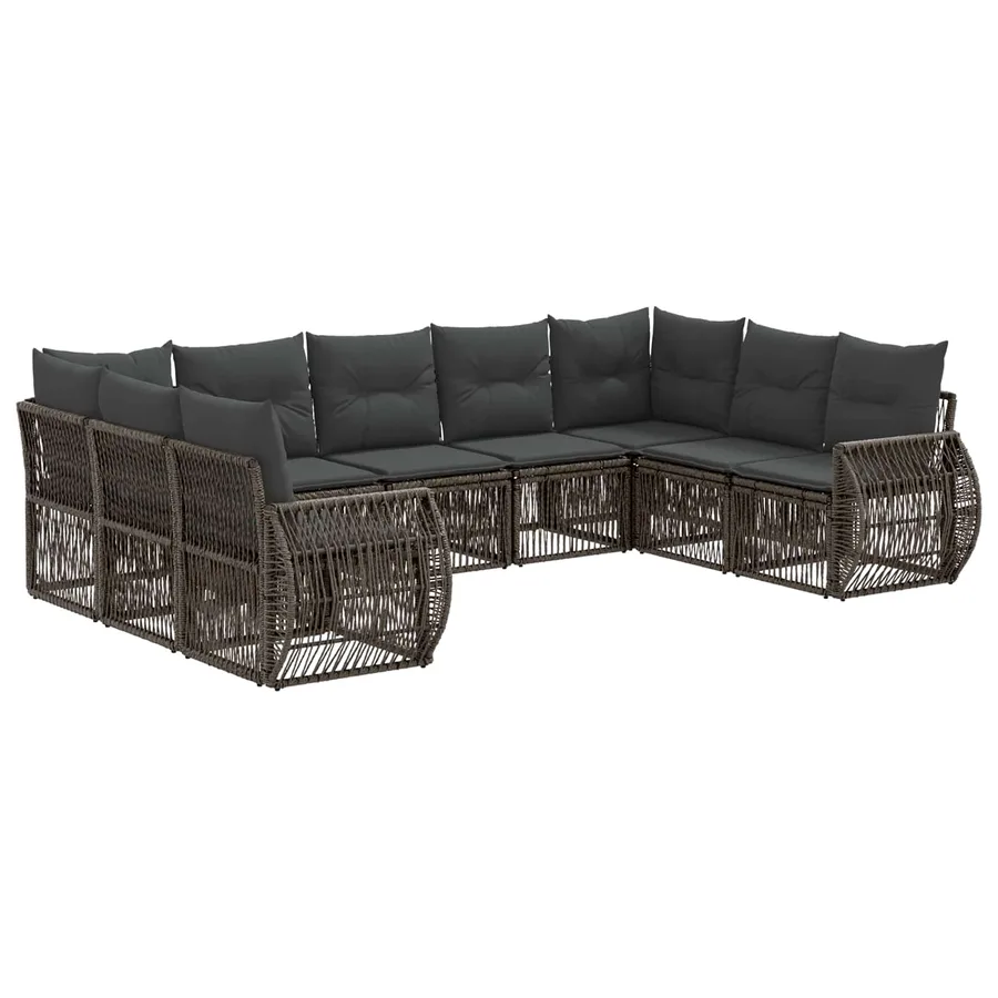 Ensemble de canapé de jardin 9 pcs Gris et Gris foncé polyrotin - 2