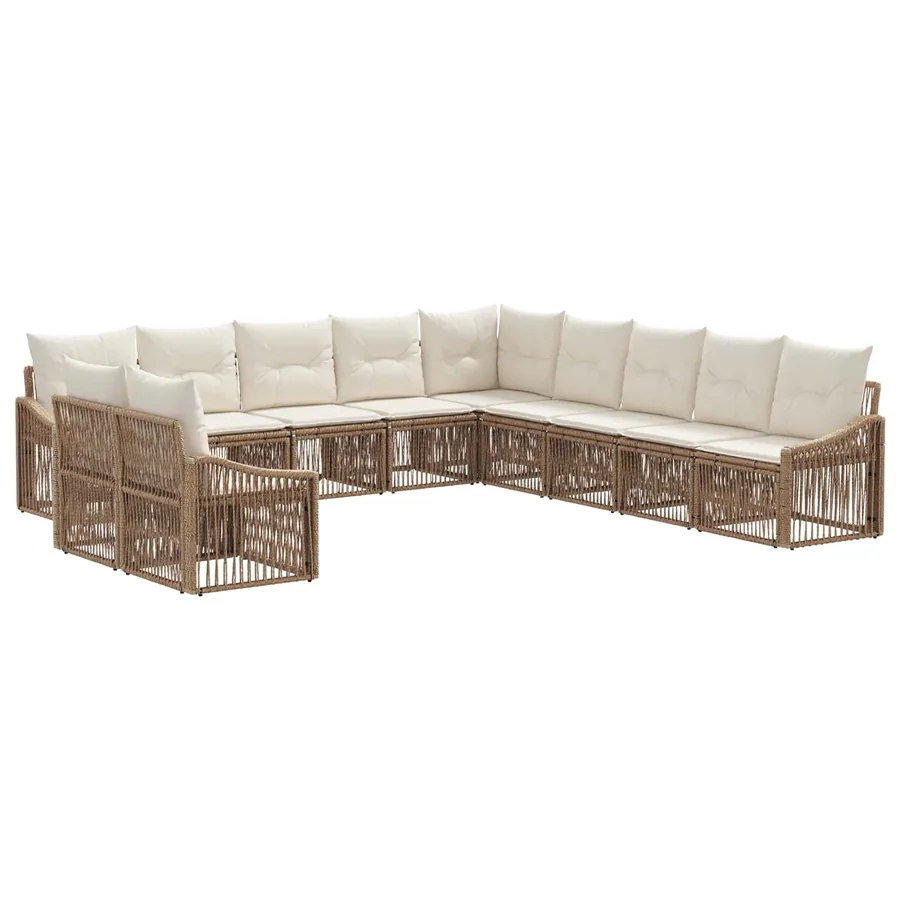 Ensemble de canapé de jardin 11 pcs Beige polyrotin