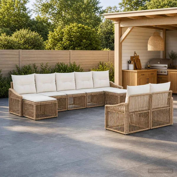 Ensemble de canapé de jardin 9 pcs Beige polyrotin