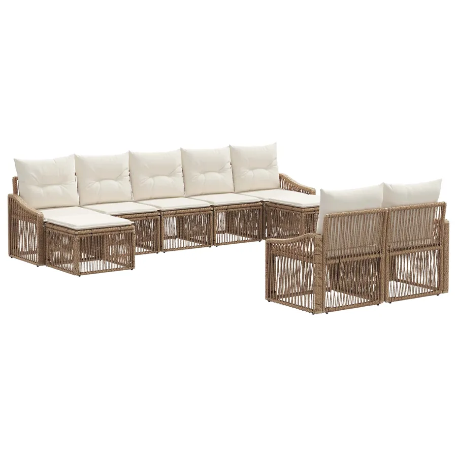 Ensemble de canapé de jardin 9 pcs Beige polyrotin - 2