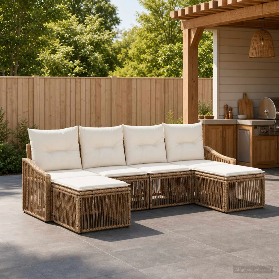 Ensemble de canapé de jardin 6 pcs Beige polyrotin