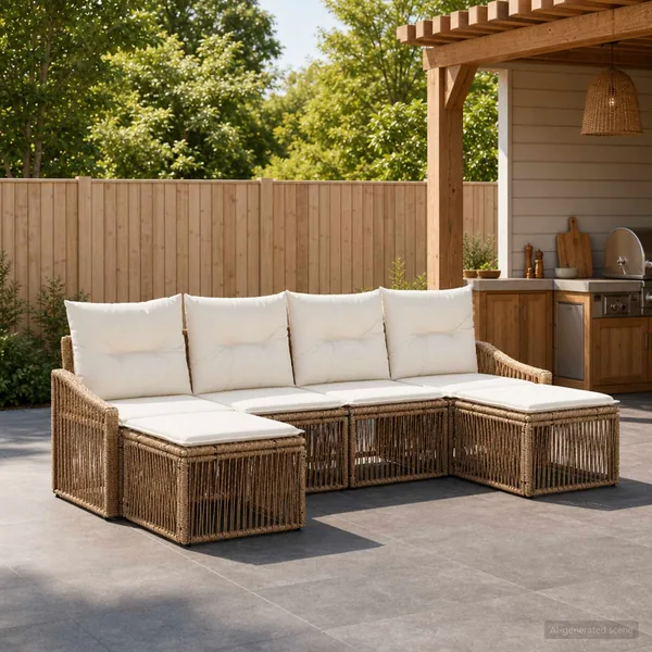 Ensemble de canapé de jardin 6 pcs Beige polyrotin