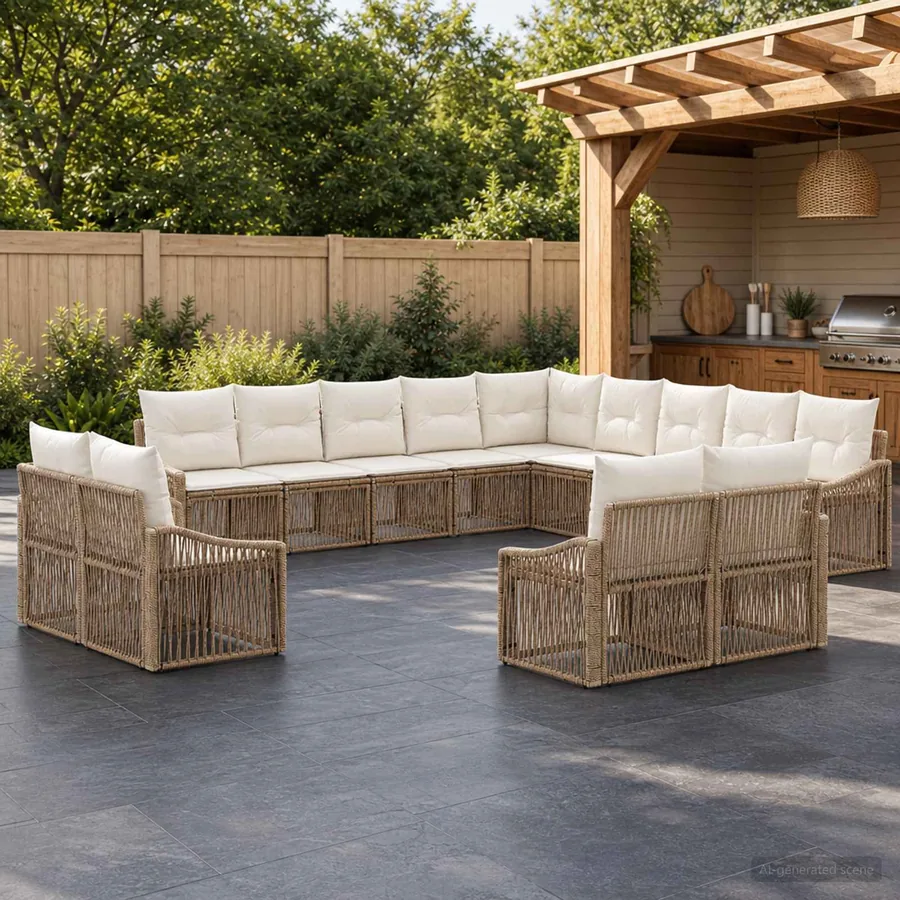 Ensemble de canapé de jardin 13 pcs Beige polyrotin