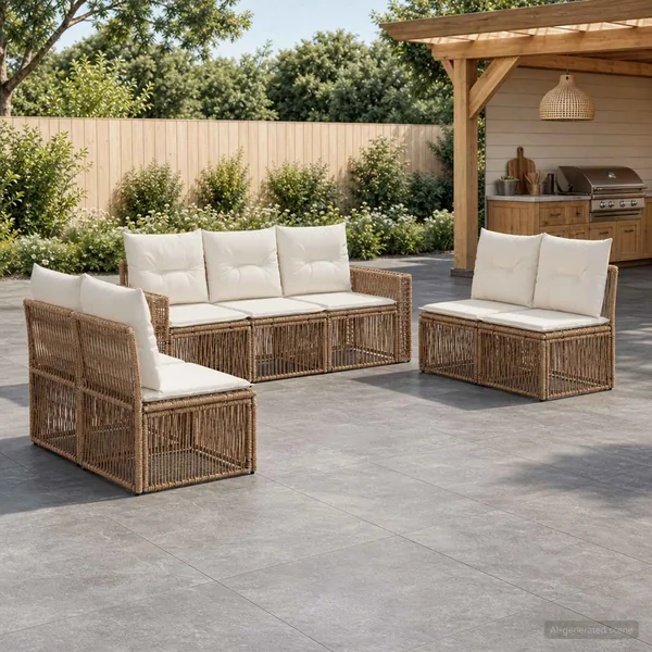 Ensemble de canapé de jardin 7 pcs Beige et blanc crème