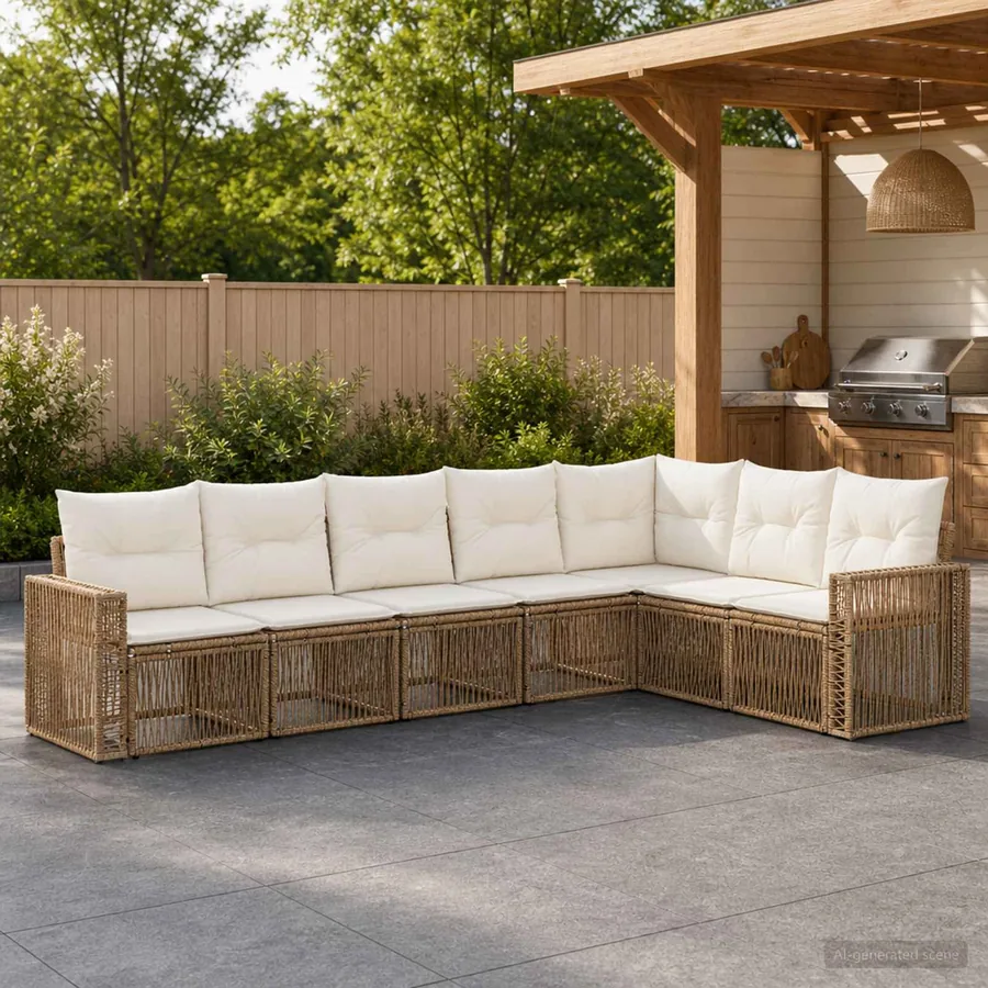Ensemble de canapé de jardin 7 pcs Beige et blanc crème